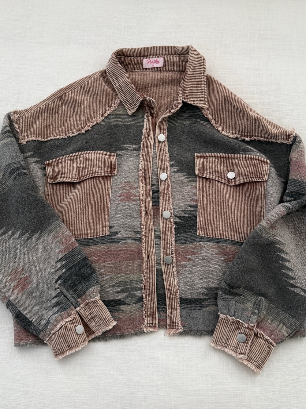 Pink Lily Taupe Corduroy Top